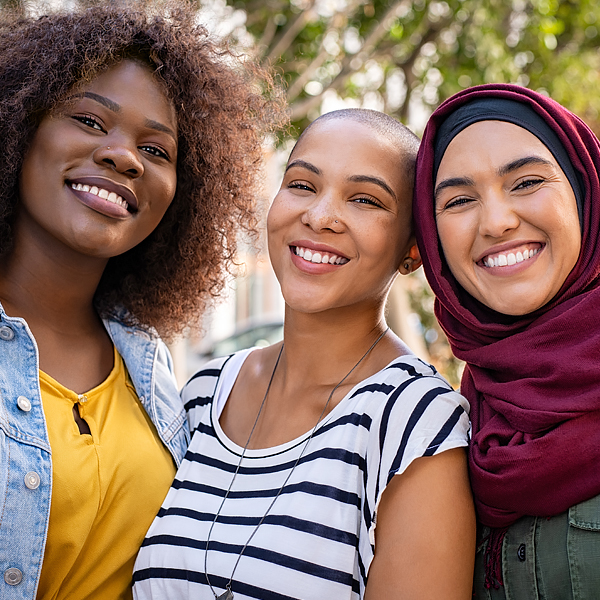 Three multiethnic women outdoors