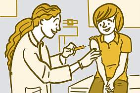 一位妇女接种疫苗的插图