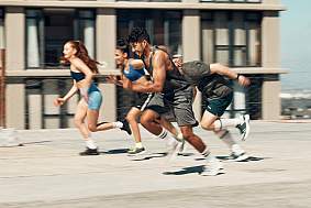 Men and women run, sport training and workout, active and sports lifestyle