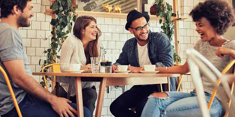 a group of friends at a coffee shop